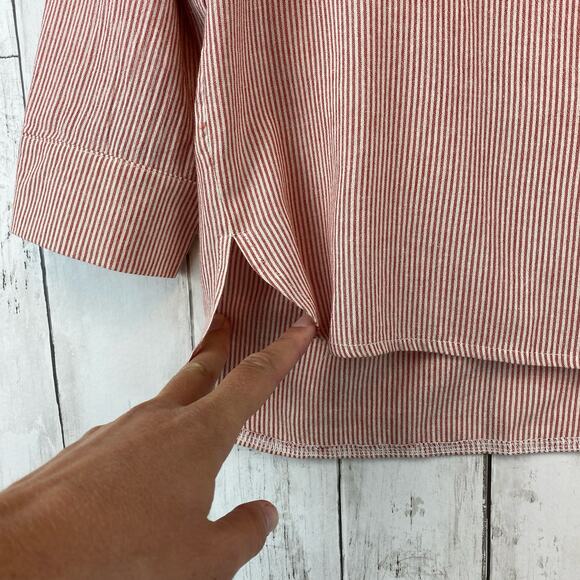 NWT OMSJ Red Seersucker Striped Button Down Front Pocket Shirt Plus Size 2XL - Picture 4 of 12